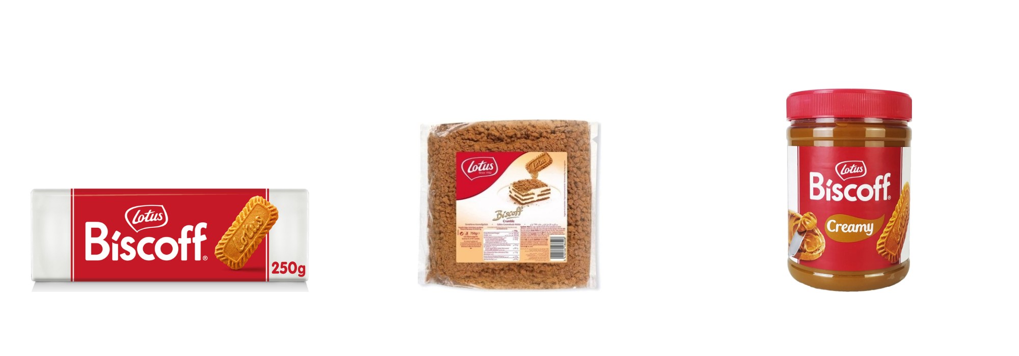 Lotus Biscoff Caramelized Cookies 250 g, Crumble, and Spread Original 1.6 kg packages