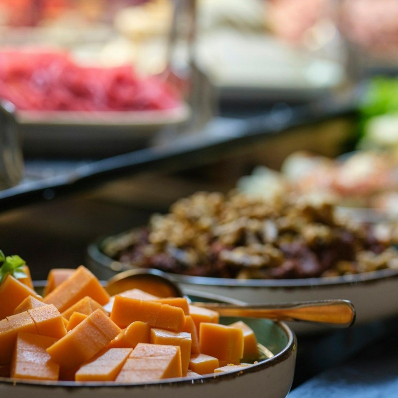 Cheese and deli station at the hotel's buffet breakfast