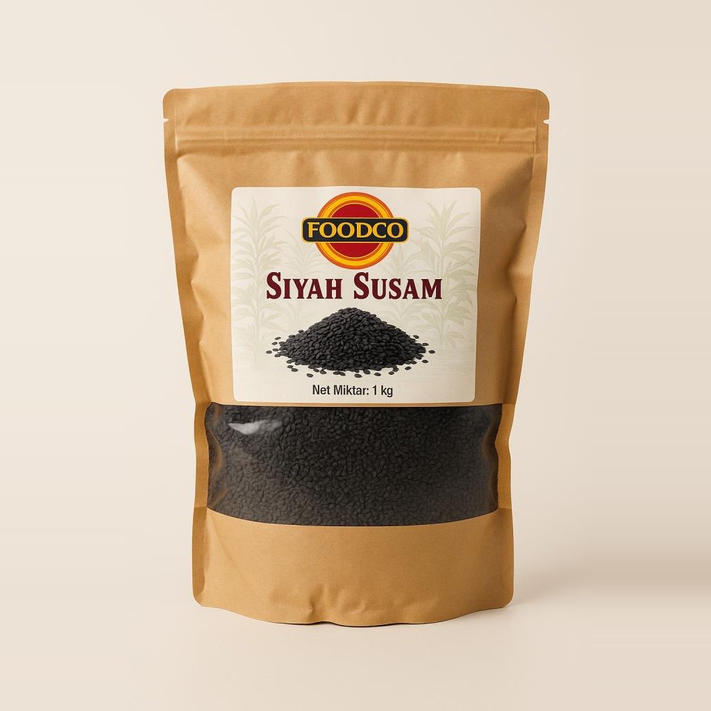 Foodco Siyah Susam 1 Kg 1 Foodco Siyah Susam 1 kg pencereli kraft ambalaj – siyah susam tohumu toptan