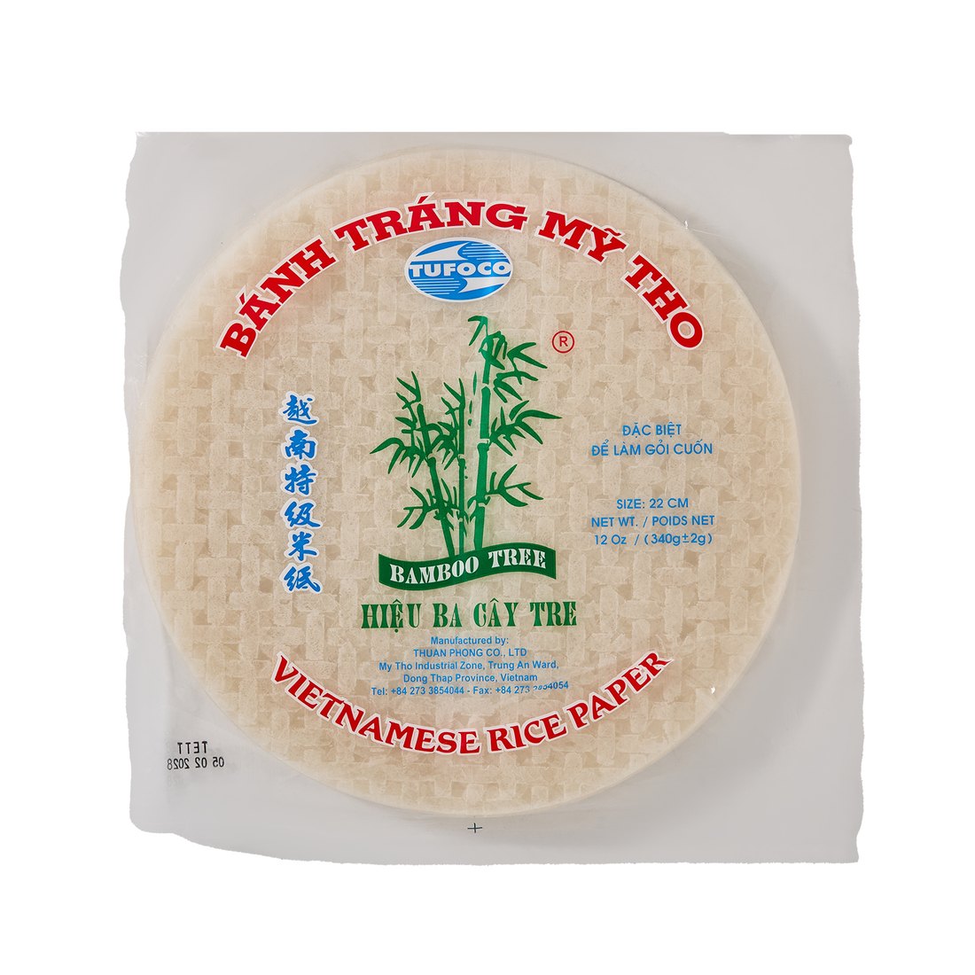 Tufoco Pirinç Yufkası 340 G (Rice Paper 22 cm) 1 Tufoco Bamboo Tree pirinç yufkası 340 g, 22 cm yuvarlak Vietnam rice paper yaprakları